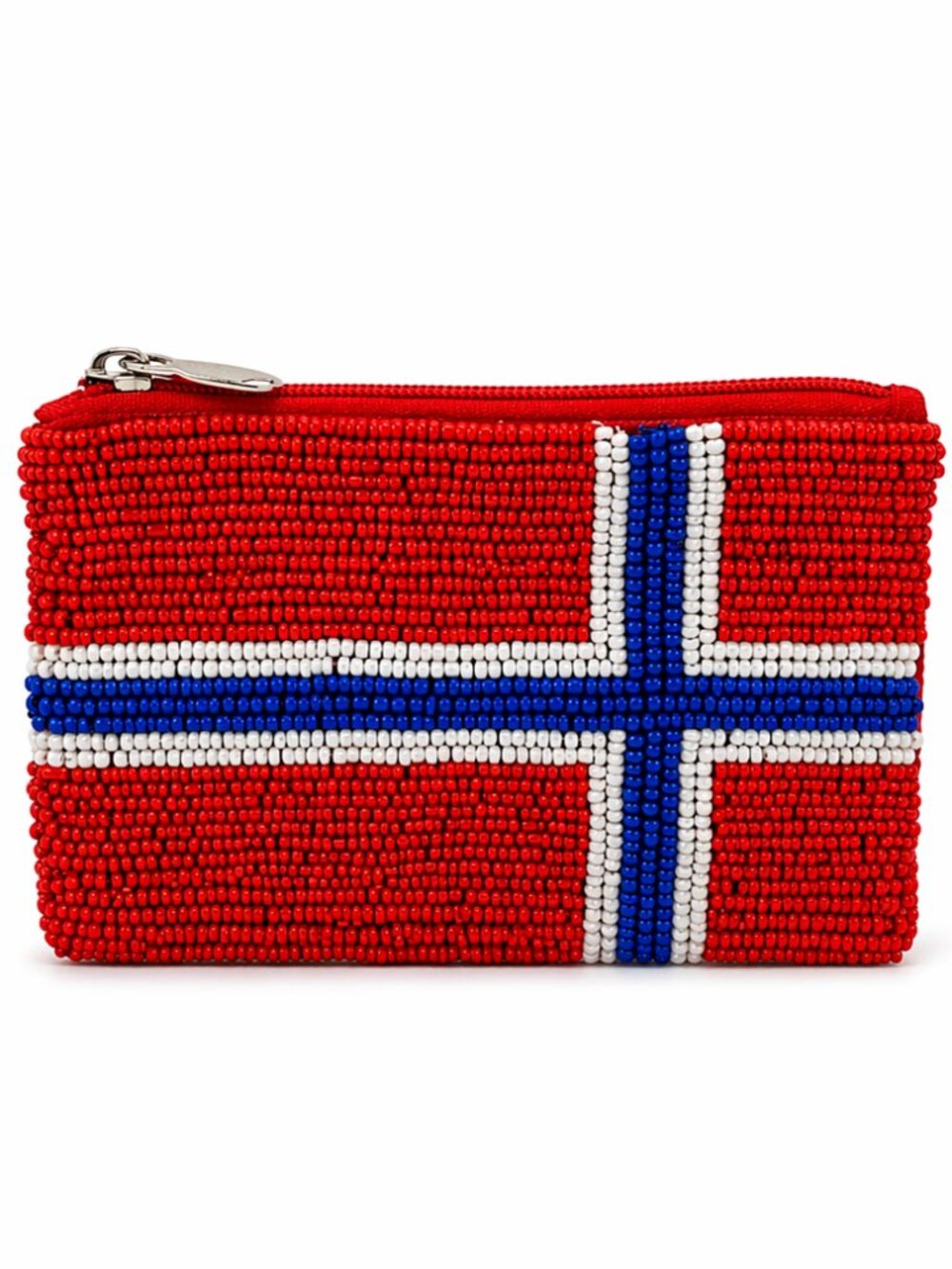 Norwegian Flag Beaded Wallet Coin Change Purse Zipper Pouch Red